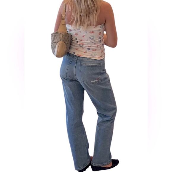 Djerf Avenue High Waist Straight Mid Blue Denim Jeans, size 26 - Picture 1 of 12
